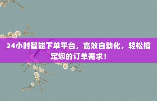 24小时智能下单平台，高效自动化，轻松搞定您的订单需求！