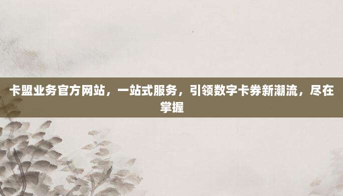 卡盟业务官方网站，一站式服务，引领数字卡券新潮流，尽在掌握