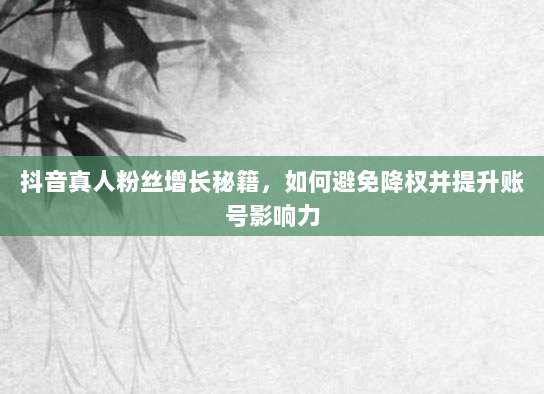 抖音真人粉丝增长秘籍，如何避免降权并提升账号影响力