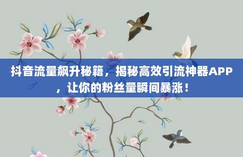抖音流量飙升秘籍，揭秘高效引流神器APP，让你的粉丝量瞬间暴涨！