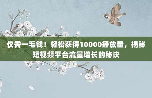 仅需一毛钱！轻松获得10000播放量，揭秘短视频平台流量增长的秘诀