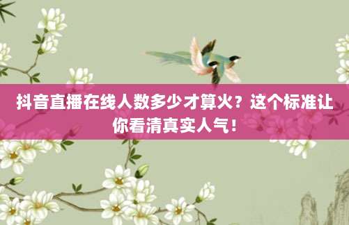 抖音直播在线人数多少才算火？这个标准让你看清真实人气！